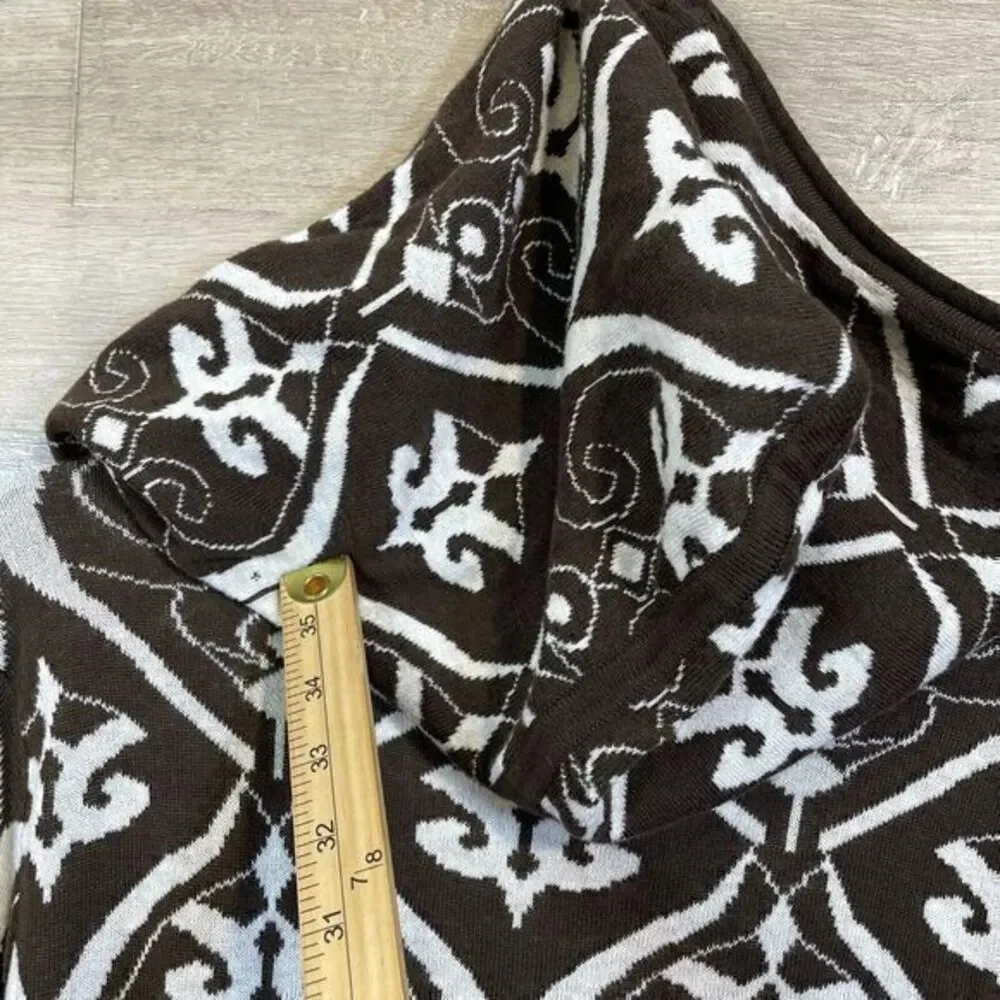 Avalanche Womens Full Zip Cardigan Brown Sz Medium Damask Knit Hoodie Tunic Cozy - Picture 11 of 12